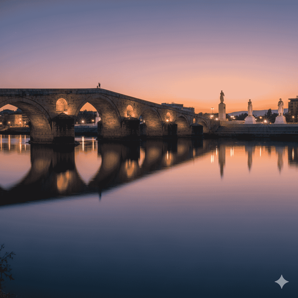 Stone Bridge and Vardar River in Skopje